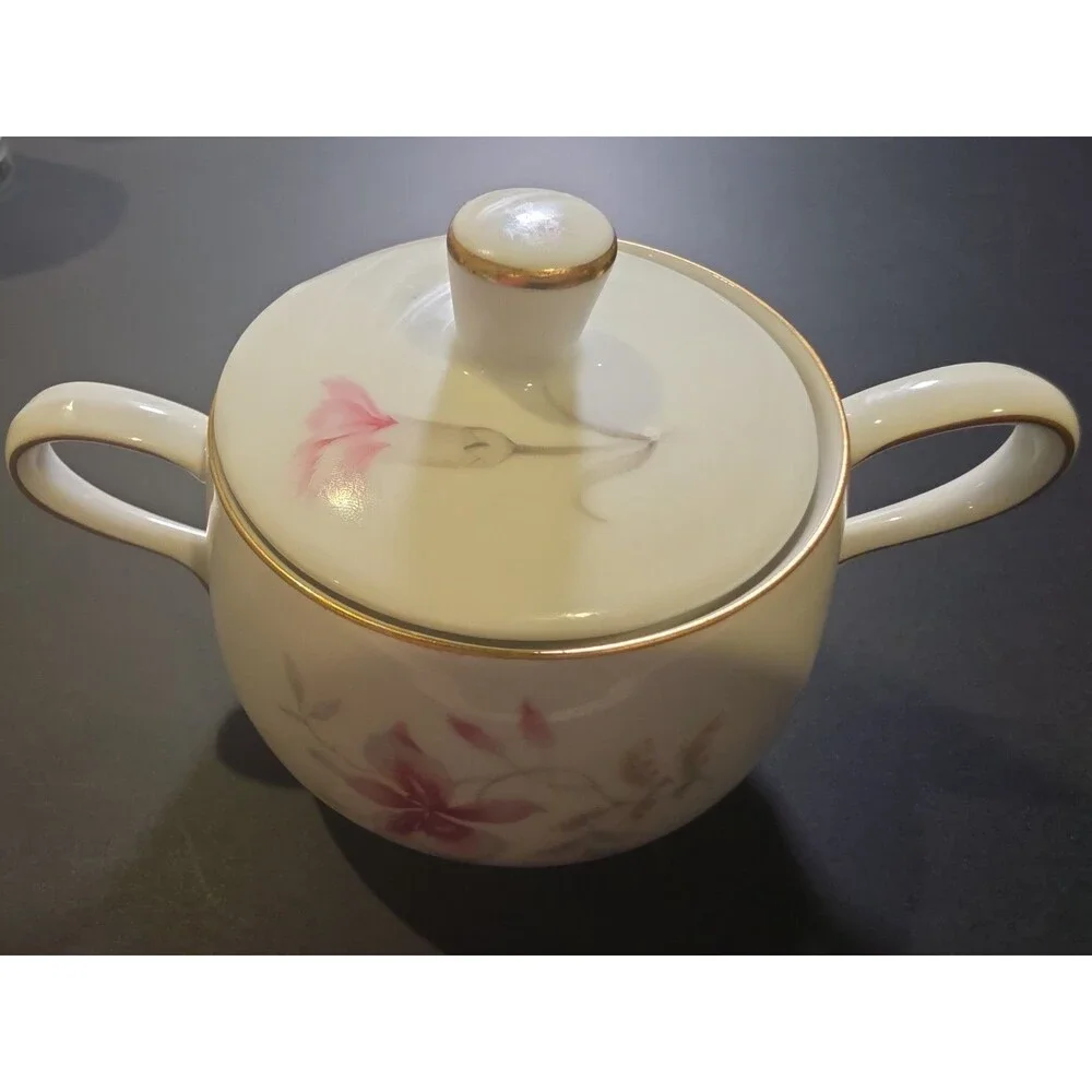 Rosenthal Selb Germany Form E R Loewy Floral Covered Sugar Bowl Gold Trim